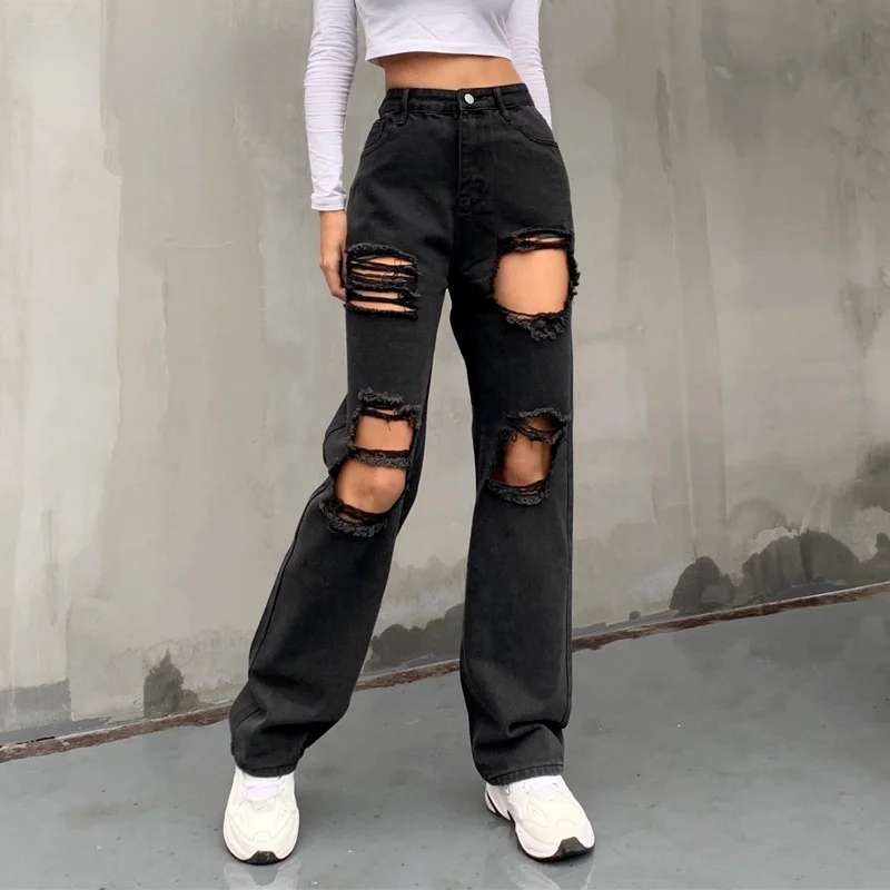 Hole Ripped Women Distressed Black Jeans Casual Hip Hop High Waist Pants Capris Pocket Straight Ladies Bf Jeans Denim Trousers
Hole Ripped Women Distressed Black Jeans Casual Hip Hop High Waist Pants Capris Pocket Straight Ladies Bf Jeans Denim Trousers