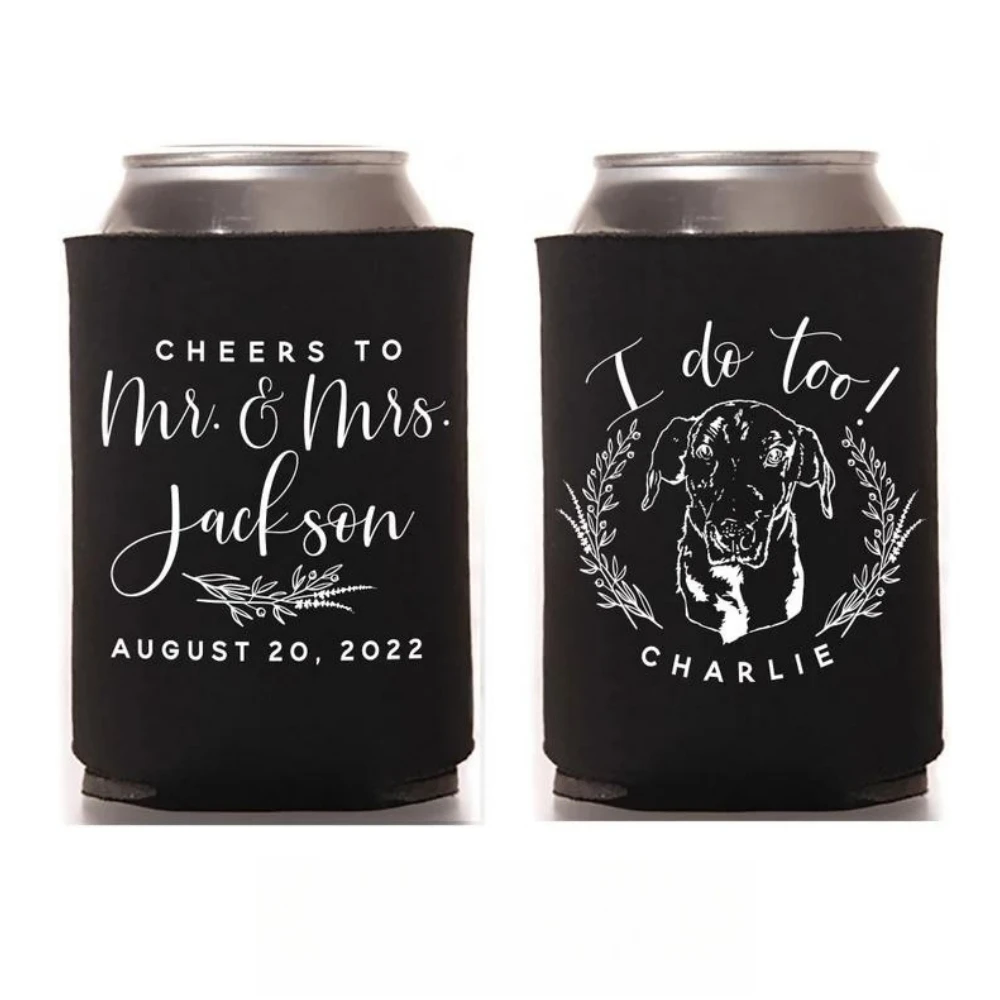 

Custom Wedding Can Cooler, Cheers to the Mr and Mrs, Personalized Wedding Favors, Funny Beverage Insulators, Beer Huggers Holder