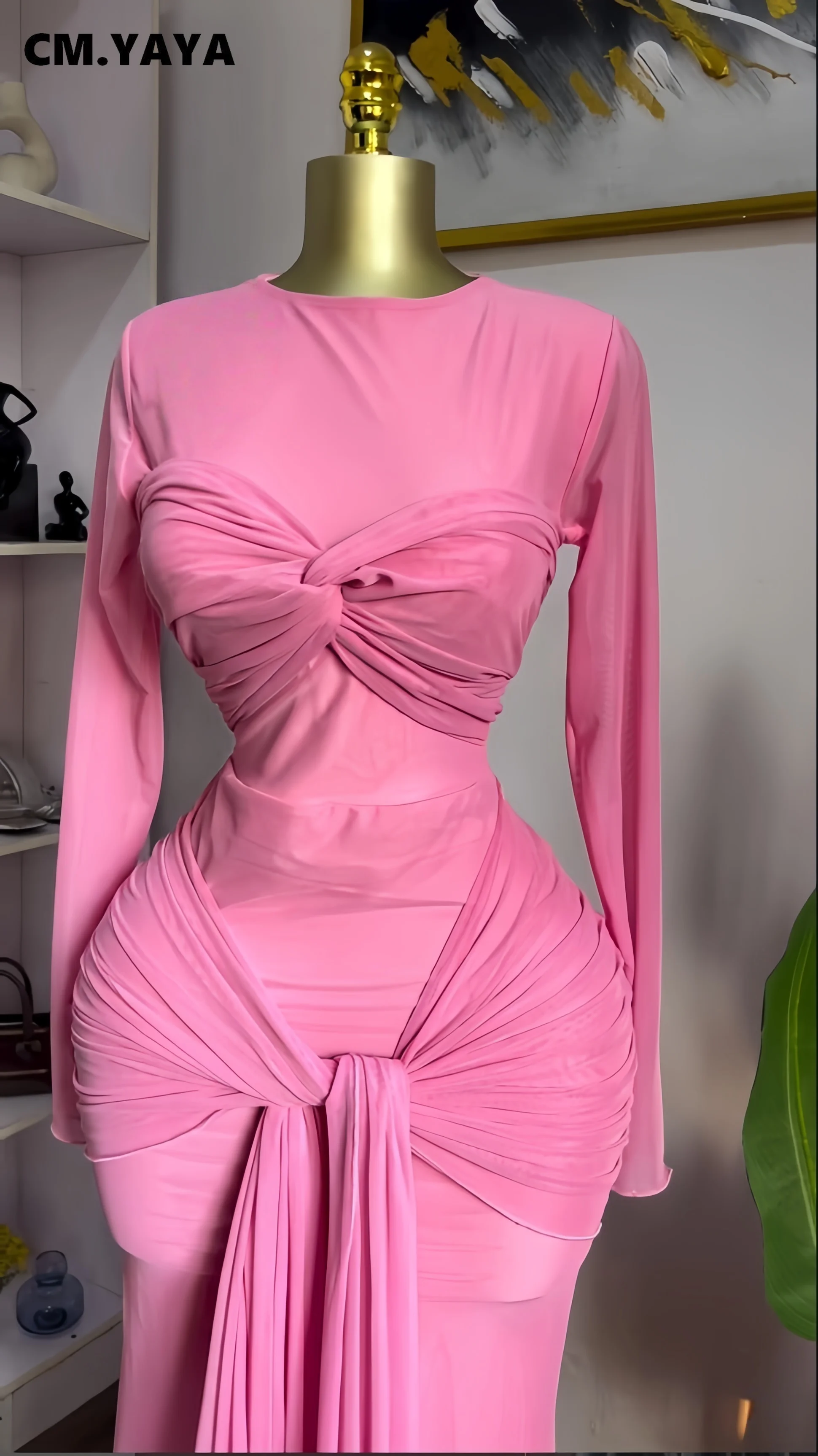 CM.YAYA Women Mesh See Though Long Sleeve Maxi Bowknot Long Dress 2026 Birthday Vacation Sexy Club Party Evening Street Dresses CM.YAYA Women Mesh See Though Long Sleeve Maxi Bowknot Long Dress 2026 Birthday Vacation Sexy Club Party Evening Street Dresses