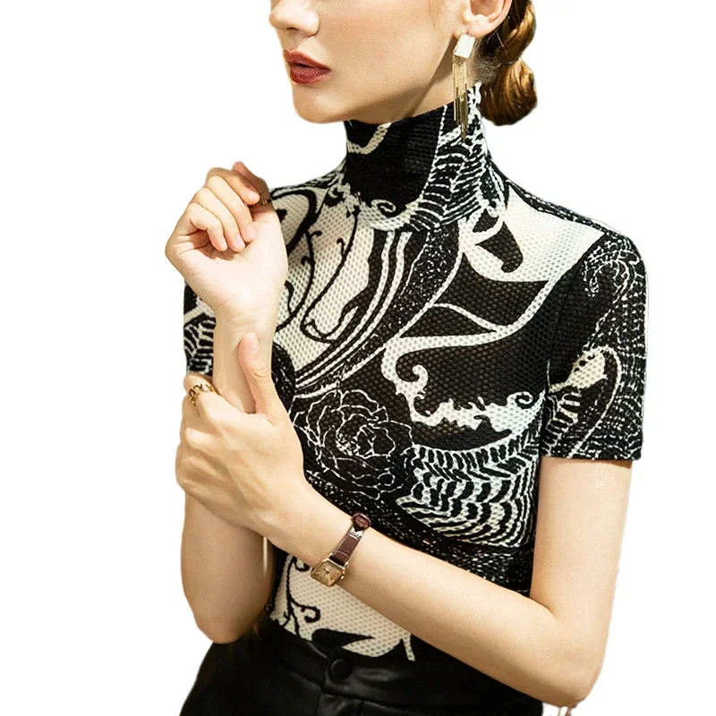 Women's Turtleneck Top Short Sleeve Summer 2023 Slim Fit Shirt Mesh Casual Lace Elastic Base Shirt ZL118
Women's Turtleneck Top Short Sleeve Summer 2023 Slim Fit Shirt Mesh Casual Lace Elastic Base Shirt ZL118
