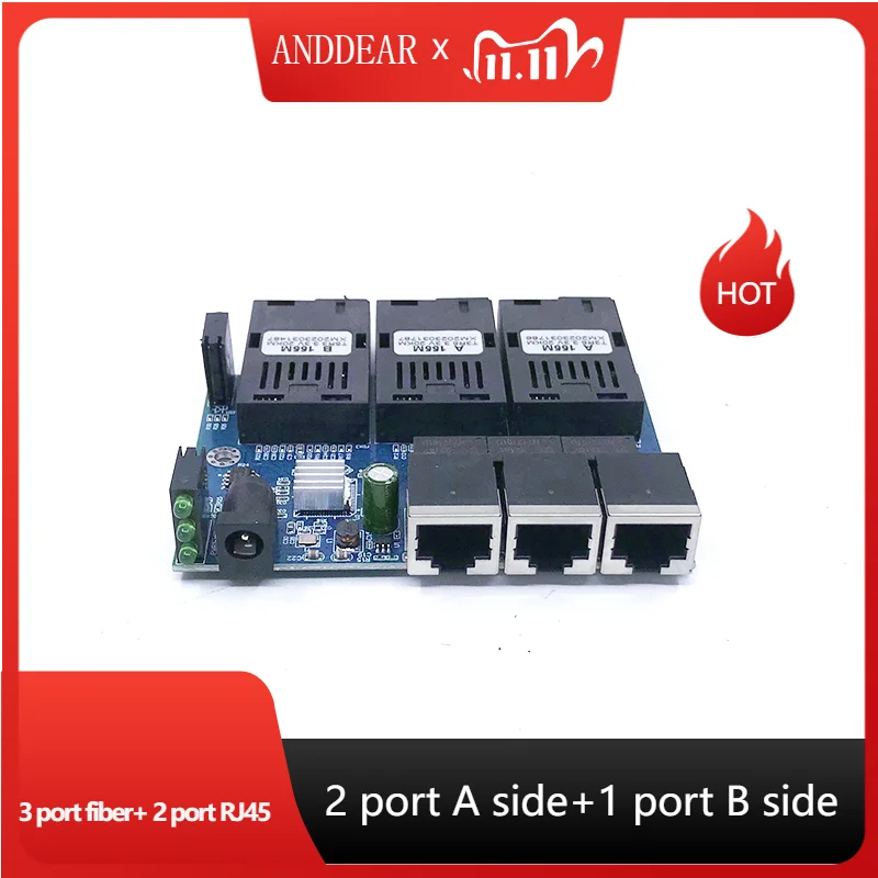 Ethernet switch Fiber Optical Media Converter Single Mode 2 RJ45 and 3 SC fiber Port 10/100M PCBA
Ethernet switch Fiber Optical Media Converter Single Mode 2 RJ45 and 3 SC fiber Port 10/100M PCBA