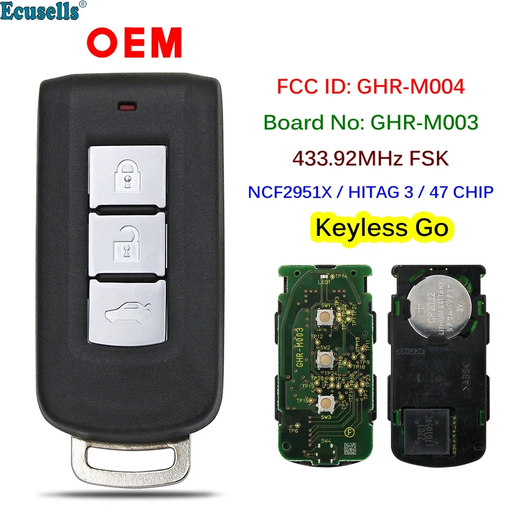 GENUINE 3B Original Keyless Go Smart Remote Key 433MHZ ID47 Chip for Mitsubishi Pajero Sport L200 Montero GHR-M004 GHR-M003
GENUINE 3B Original Keyless Go Smart Remote Key 433MHZ ID47 Chip for Mitsubishi Pajero Sport L200 Montero GHR-M004 GHR-M003