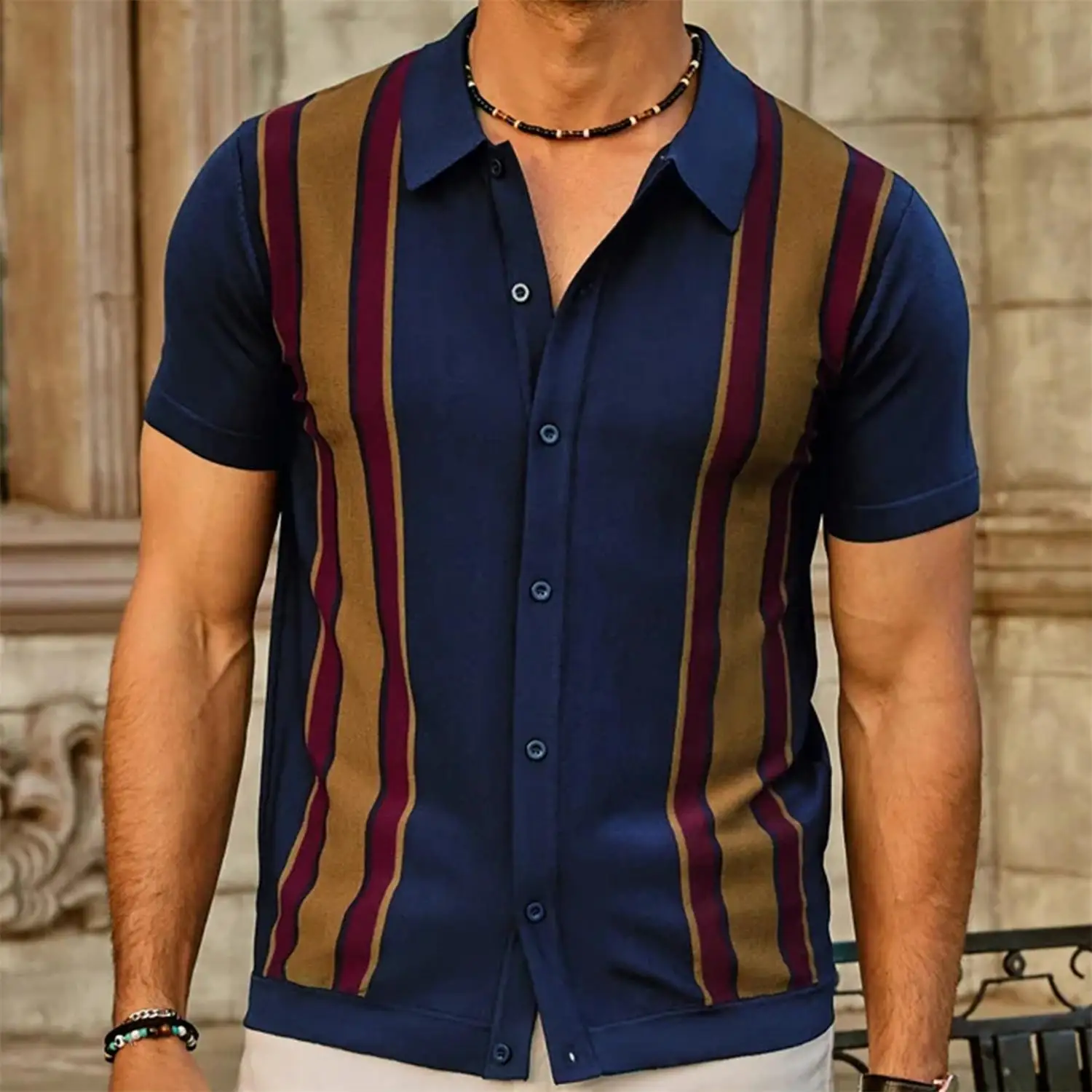 Men's Striped Contrast Polo Shirt, Lapel, Short Sleeve, Casual, Knit Stitching, Vintage, New, Summer, 2023
Men's Striped Contrast Polo Shirt, Lapel, Short Sleeve, Casual, Knit Stitching, Vintage, New, Summer, 2023