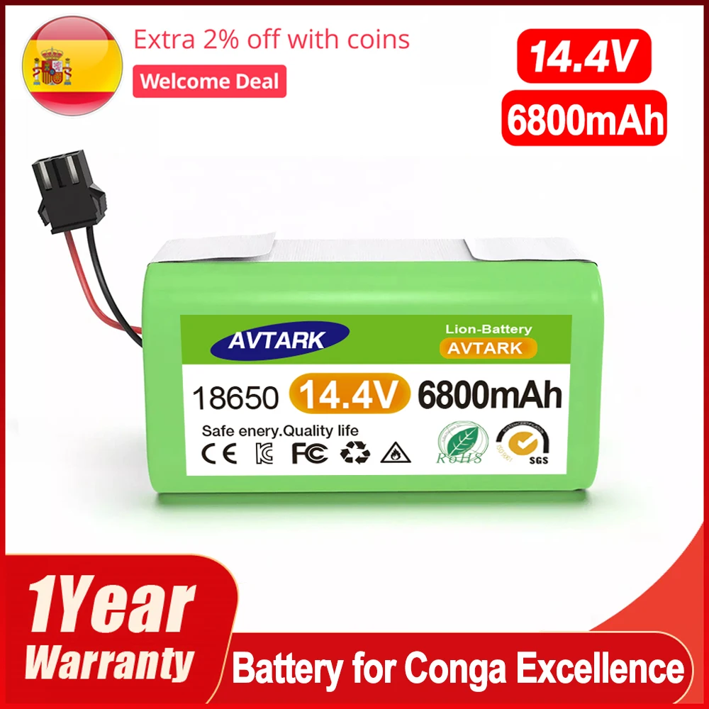NEW 14.4V 6800mAh Li-ion Battery for Conga Excellence 950 990 1090 1790 1990 Deebot N79S N79 DN622 Eufy Robovac 11S 12 X500
NEW 14.4V 6800mAh Li-ion Battery for Conga Excellence 950 990 1090 1790 1990 Deebot N79S N79 DN622 Eufy Robovac 11S 12 X500