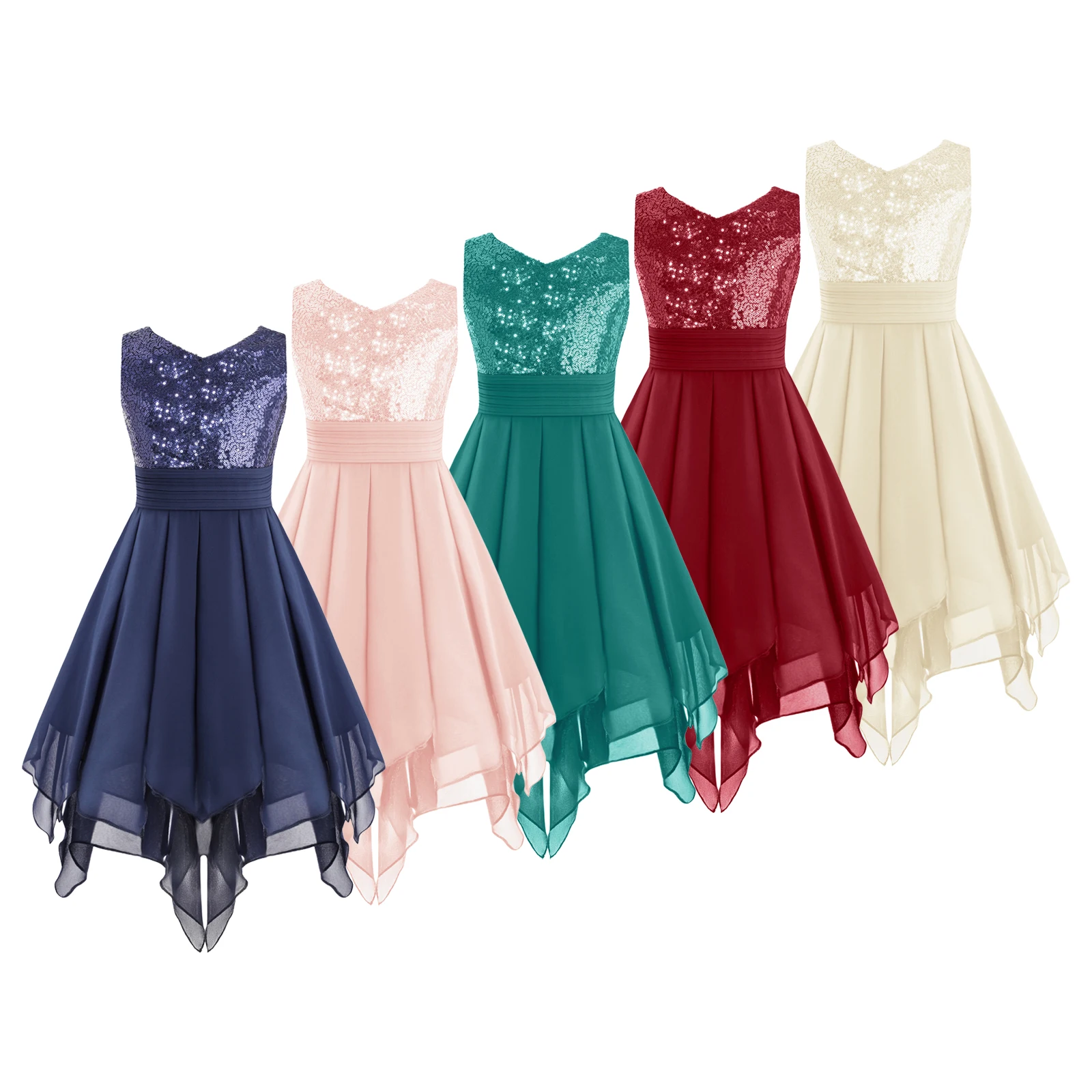 Kids Girls Shiny Sequins Chiffon Dress Backless Ruched Asymmetrical Hem Flower Girls Party Dress for Birthday Wedding Bridesmaid
Kids Girls Shiny Sequins Chiffon Dress Backless Ruched Asymmetrical Hem Flower Girls Party Dress for Birthday Wedding Bridesmaid