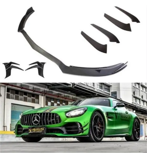

Real Carbon Fiber Front Bumper Splitters Lip + Side Aprons Angle For Mercedes-Benz AMG GTR 2015 2016 2017 2018 2019