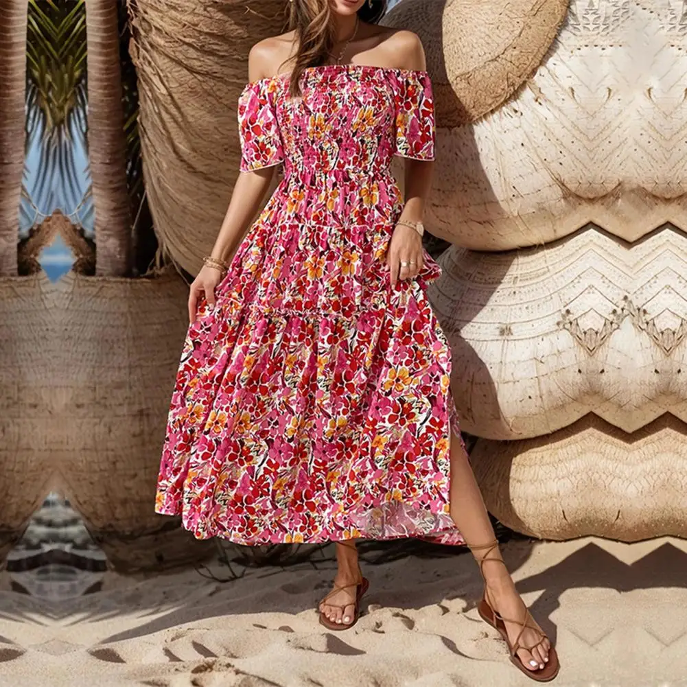 Lightweight Printed Dress Summer Dress Colorful Flower Print Off Shoulder Beach Dress with A-line Patchwork Shirring for Summer
Lightweight Printed Dress Summer Dress Colorful Flower Print Off Shoulder Beach Dress with A-line Patchwork Shirring for Summer