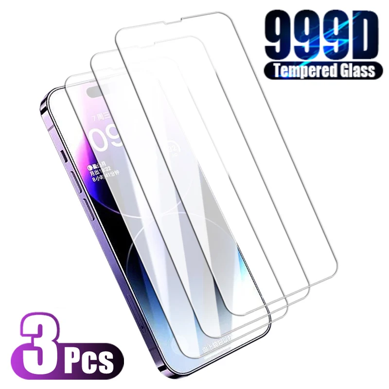 

3Pcs 999D Tempered Glass for IPhone 14 13 12 11 Pro Max X XR XS 13 12 Mini Screen Protector on IPhone 8 7 6 6S 14 Plus Film