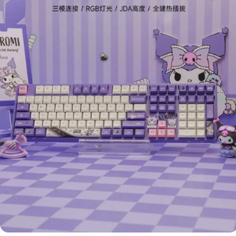 Беспроводная Bluetooth-клавиатура Sanrio Kuromi, 108 клавиши, три режима, RGB, Горячая вилка, аниме мультяшная подсветка, Механическая игровая клавиатура
Беспроводная Bluetooth-клавиатура Sanrio Kuromi, 108 клавиши, три режима, RGB, Горячая вилка, аниме мультяшная подсветка, Механическая игровая клавиатура