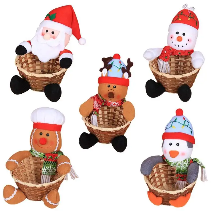 

1pcs Christmas Candy Bowl Storage Basket Christmas Table Decor Candy Holder With Gingerbread Man Penguin Deer Snowman Santa Doll
