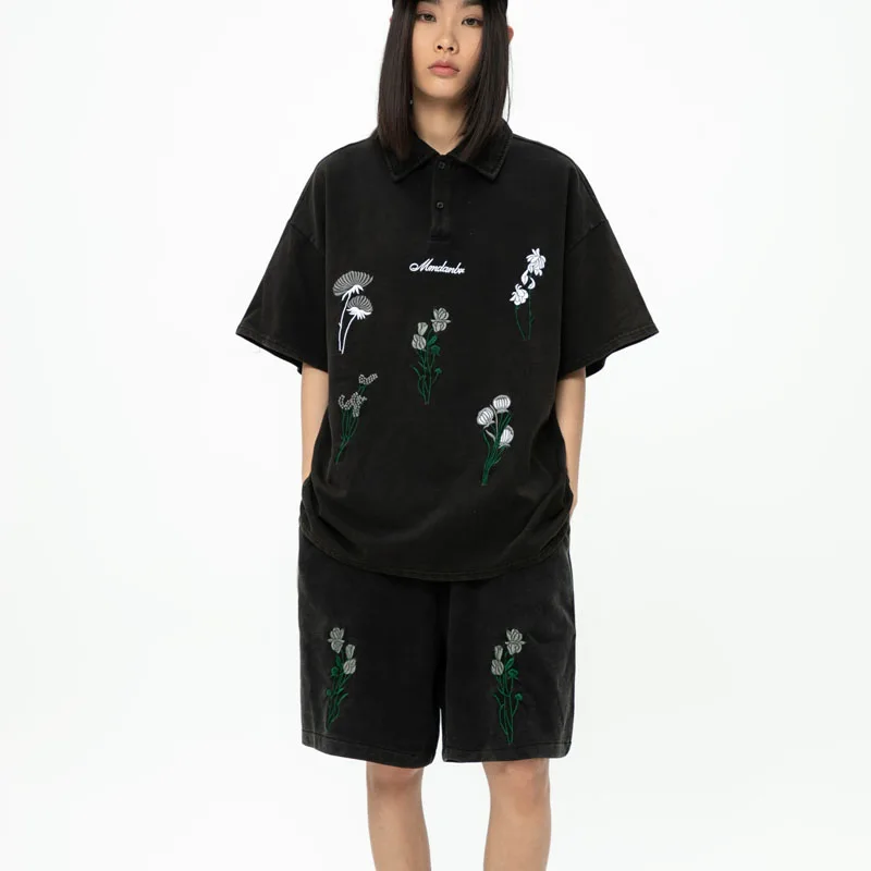 Distressed Washed Black Men Woman Summer Shorts Suit Lotus Couple Embroidered POLO Shirt+shorts Casual Two Piece Set Tracksuit
Distressed Washed Black Men Woman Summer Shorts Suit Lotus Couple Embroidered POLO Shirt+shorts Casual Two Piece Set Tracksuit