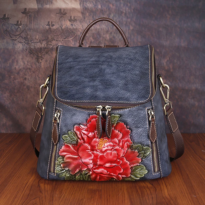 Cowhide Embossed Rucksack Female 3 Use Daypack Travel Shoulder Bag Flower Pattern Retro Knapsack Women Backpack Genuine Leather
Cowhide Embossed Rucksack Female 3 Use Daypack Travel Shoulder Bag Flower Pattern Retro Knapsack Women Backpack Genuine Leather