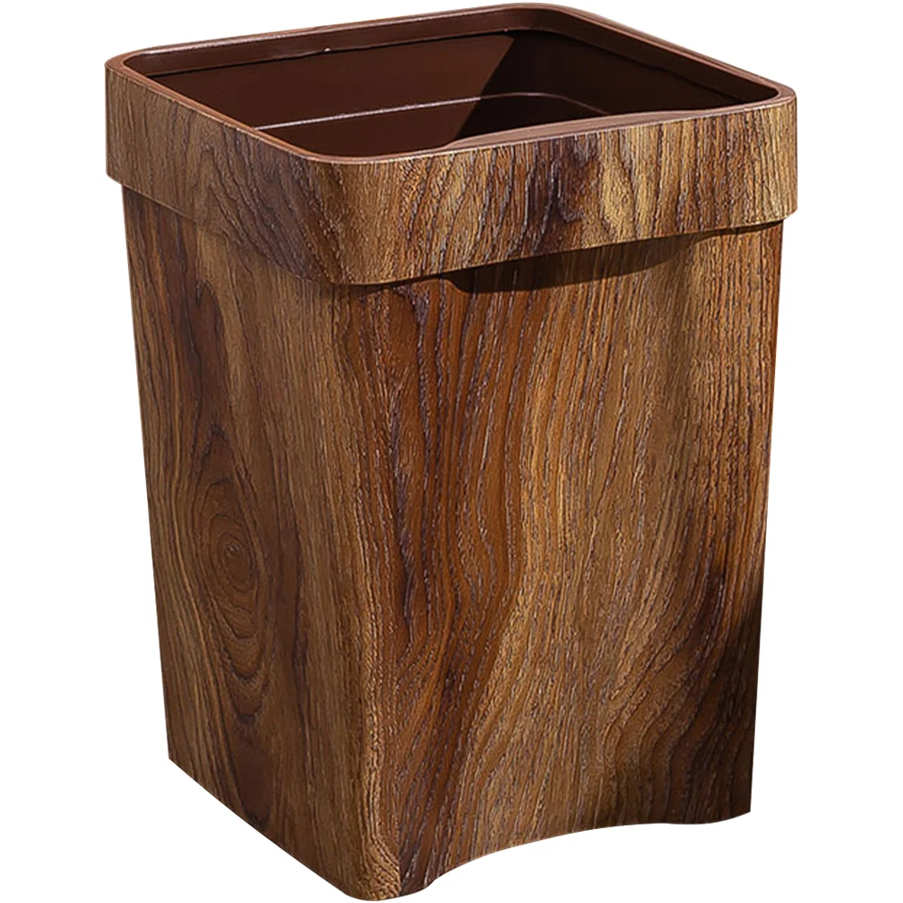 

Imitation Wood Grain Trash Can Car Garbage Household Plastic Container Multi-function Office Cans Bin