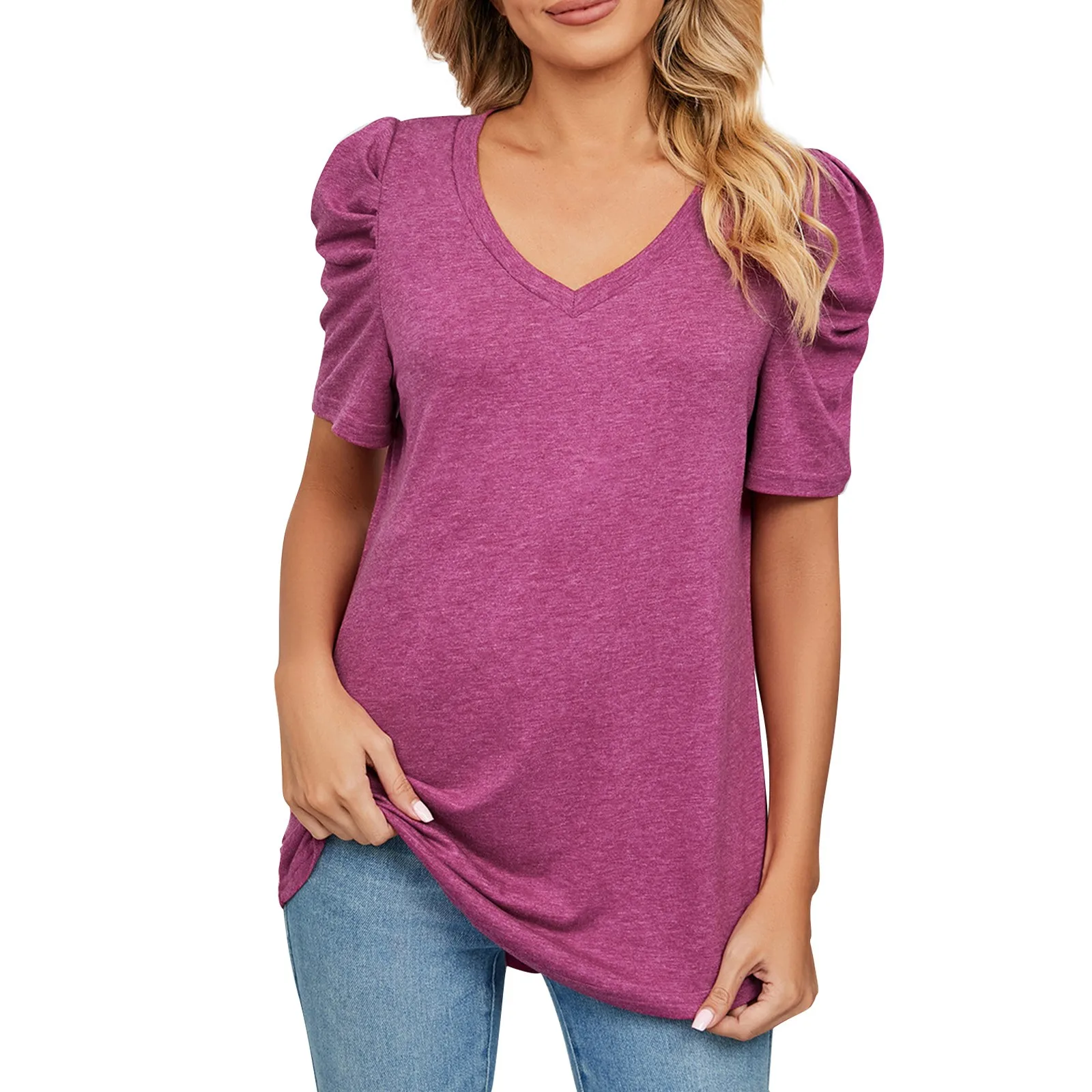 

Ladies Casual Fashion Sexy Pleated V-Neck Loose Top plus rozmiar topy женская одежда больших размеров camisetas femininas