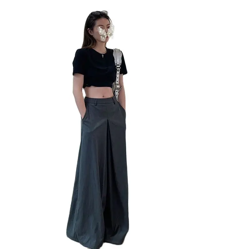 

Brand High Grade Women Fashion Wide Leg Suit Pants Slacks Casual Black Grey Oversize Baggy Legs Trousers For Summer Spring XS