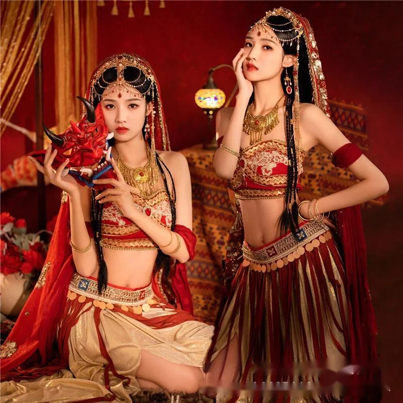 Exotic costume Desert Guo Huang flying dance Han costume, national dance performance costume
Exotic costume Desert Guo Huang flying dance Han costume, national dance performance costume