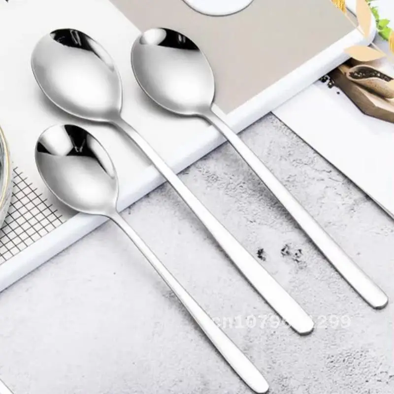 

High Quality 304 Stainless Steel Spoon Korean Dessert Spoon And Fork Coffee Long Handle Stirring Spoon Household Spoon