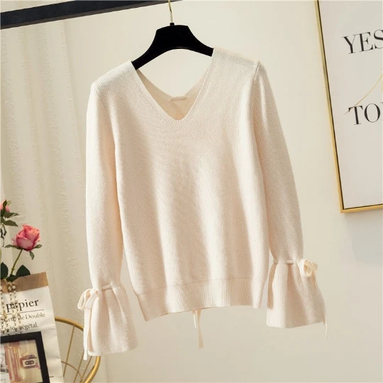 2022 Solid Beige Pullover Girl Woman Women Sweater V-Neck Knit Tops Casual Women's Sweaters Fall Spring Top Coat Cloth Suétere
2022 Solid Beige Pullover Girl Woman Women Sweater V-Neck Knit Tops Casual Women's Sweaters Fall Spring Top Coat Cloth Suétere