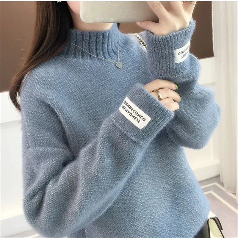 Женский пуловер с высоким воротником, свободный толстый базовый вязаный джемпер, Осень-зима
Женский пуловер с высоким воротником, свободный толстый базовый вязаный джемпер, Осень-зима
