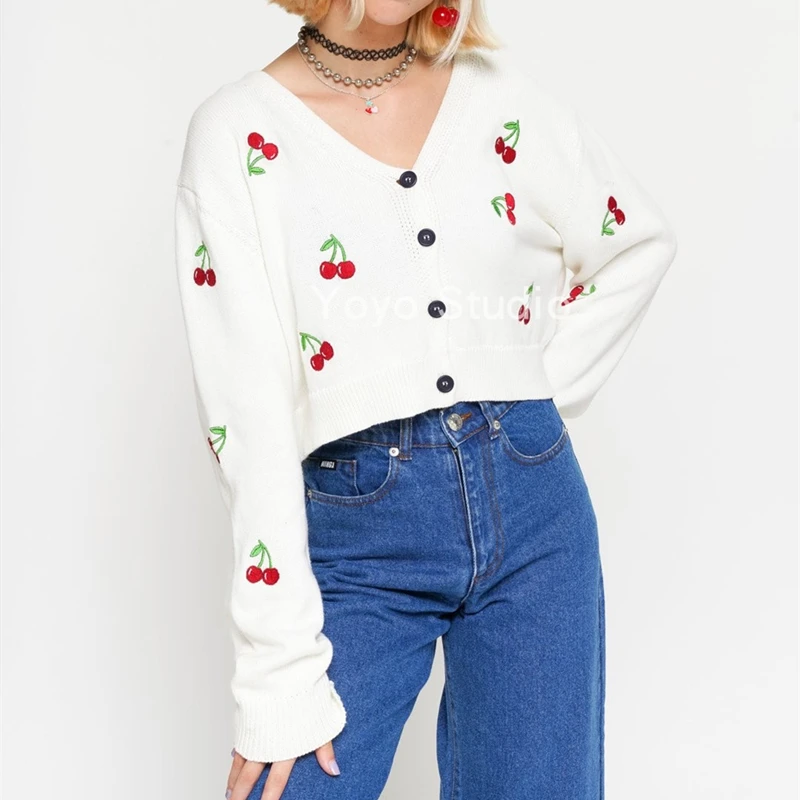 New 2021 Autumn Pink Sweet Pink Cherry Embroidery Women Cute Kawaii Knitted Cardigan V-neck Tops Chic Single-breasted Sweaters
New 2021 Autumn Pink Sweet Pink Cherry Embroidery Women Cute Kawaii Knitted Cardigan V-neck Tops Chic Single-breasted Sweaters