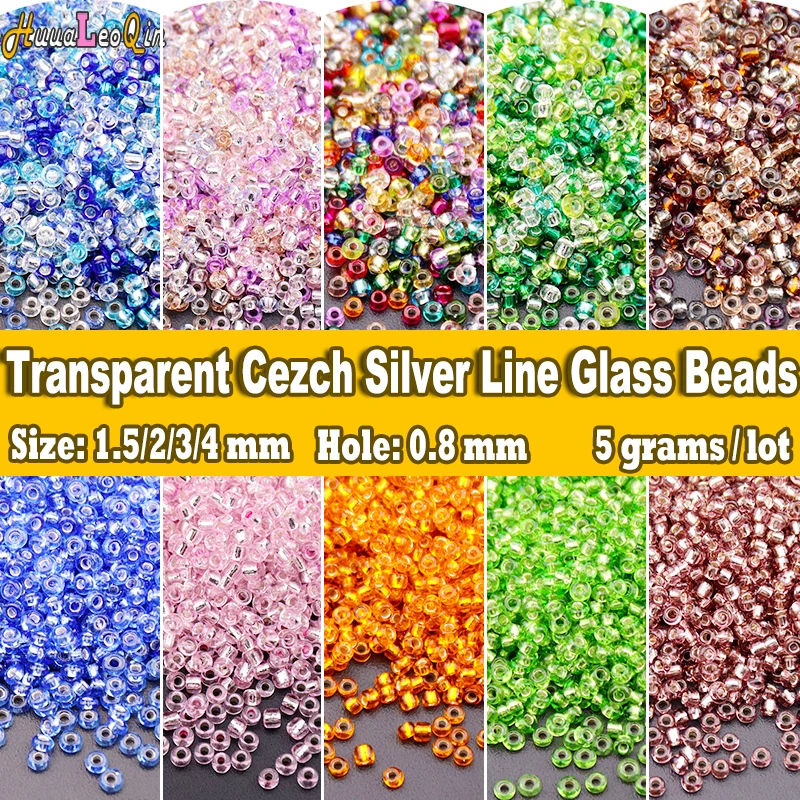

840pcs 1.5mm 2mm 3mm 4mm Transparent Cezch Silver Line Glass Beads 15/0 12/0 8/0 Spacer Seed Beads for Jewelry Making DIY Sewing