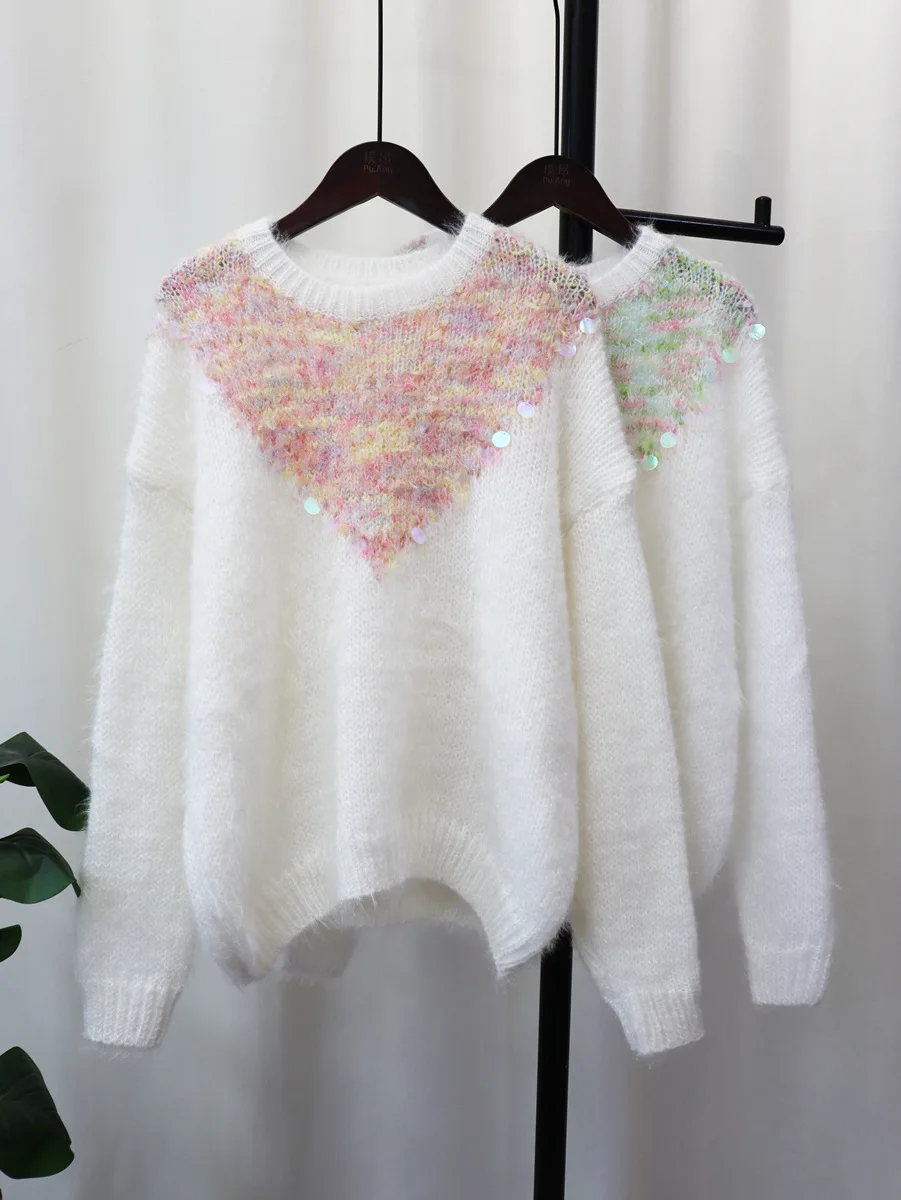 Womens Elegant Patchwork Color Sequined Long Sleeve Pullover Sweater Lady Spring Autumn Streetwear Chic O Neck Loose Jumper
Womens Elegant Patchwork Color Sequined Long Sleeve Pullover Sweater Lady Spring Autumn Streetwear Chic O Neck Loose Jumper