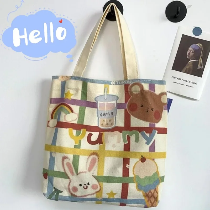 

Kawaii Cartoon Canvas Bag Female Student's Korean Literary Handbag Fashion Cute Shoulder Shopping Bag Women Tote Bags Shopper
