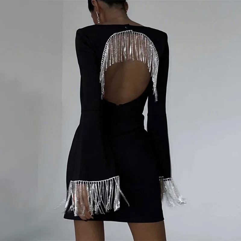 Square Collar Drill Chain Fringe Halter Dress Female Autumn Sense Flared Sleeve Wrap Hip Skirt Women's Dress
Square Collar Drill Chain Fringe Halter Dress Female Autumn Sense Flared Sleeve Wrap Hip Skirt Women's Dress