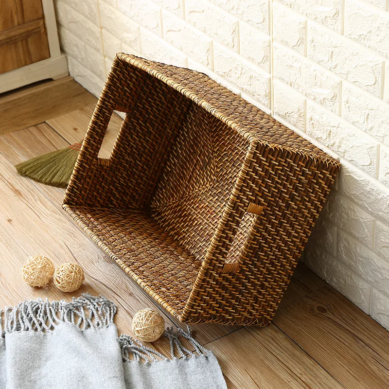 

Rattan Handmade Storage Clothing Wicker Blanket Organizer Bin Bath Laundry Basket