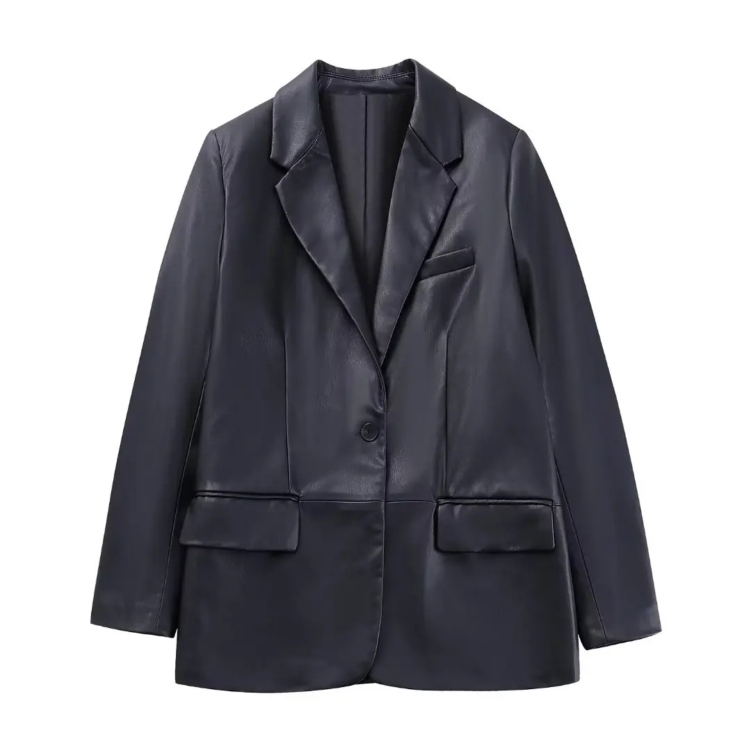 Women New Fashion black Single Breasted Loose Faux leather Casual Blazer Coat Vintage Long Sleeve Pockets Female Outerwear Chic
Women New Fashion black Single Breasted Loose Faux leather Casual Blazer Coat Vintage Long Sleeve Pockets Female Outerwear Chic