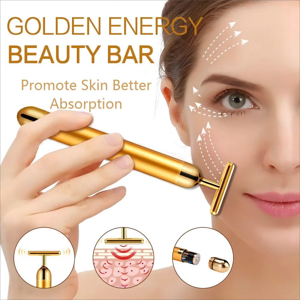 Gold Electric Vibrating Skin Care Tool Massager T-Shape Lifting Body Facial Gua Sha New 24K Gold Energy Beauty Bar Face Massager
Gold Electric Vibrating Skin Care Tool Massager T-Shape Lifting Body Facial Gua Sha New 24K Gold Energy Beauty Bar Face Massager