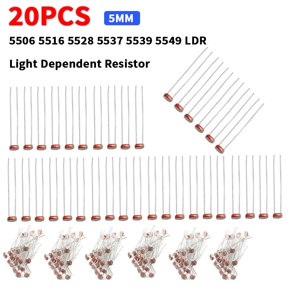 20PCS Photoresistor 5506 5516 5528 5537 5539 5549 LDR 5MM Light Sensitive Resistance Photoelectric Photoresistor for Arduino
20PCS Photoresistor 5506 5516 5528 5537 5539 5549 LDR 5MM Light Sensitive Resistance Photoelectric Photoresistor for Arduino