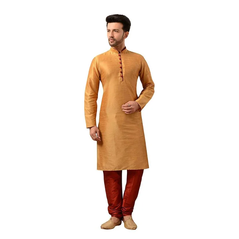 

Traditional Wear Men Dupion Silk Kurta Pajama Kurta Set Ethnic Indian Dress