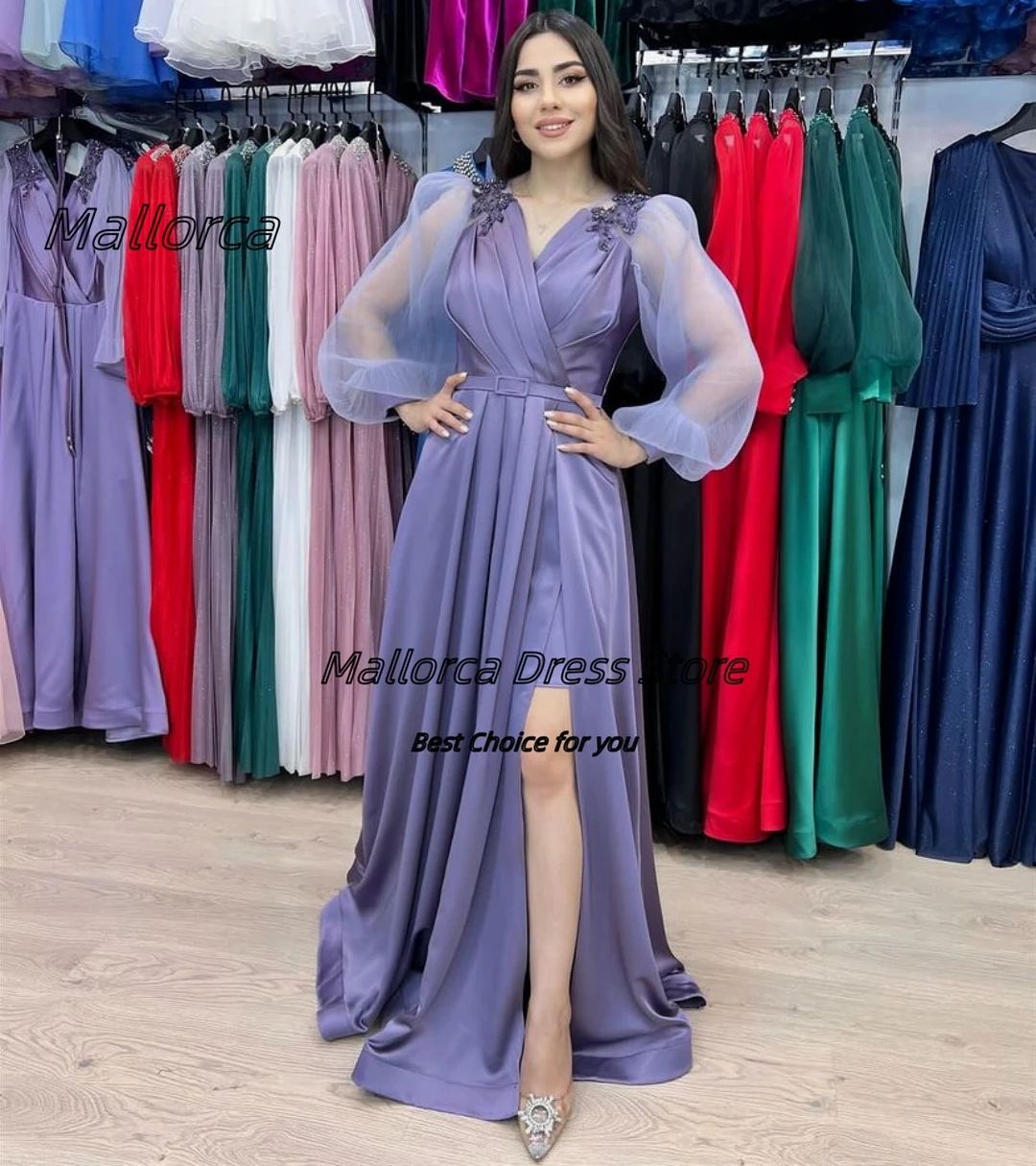 Mallorca Dubai Party Women Evening Dresses V Neck Beaded Applique Prom Dress Long Sleeves Ruched Sie Slit Wedding Guests Gowns
Mallorca Dubai Party Women Evening Dresses V Neck Beaded Applique Prom Dress Long Sleeves Ruched Sie Slit Wedding Guests Gowns