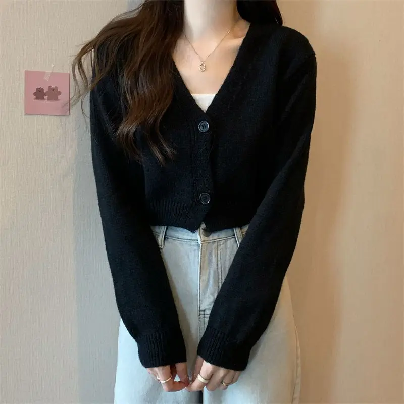 Crop Cardigan Women Slim Autumn Girlish All-match Ulzzang Tender V-neck Casual Outwear Aesthetic Classic Students Chic Clothing Crop Cardigan Women Slim Autumn Girlish All-match Ulzzang Tender V-neck Casual Outwear Aesthetic Classic Students Chic Clothing