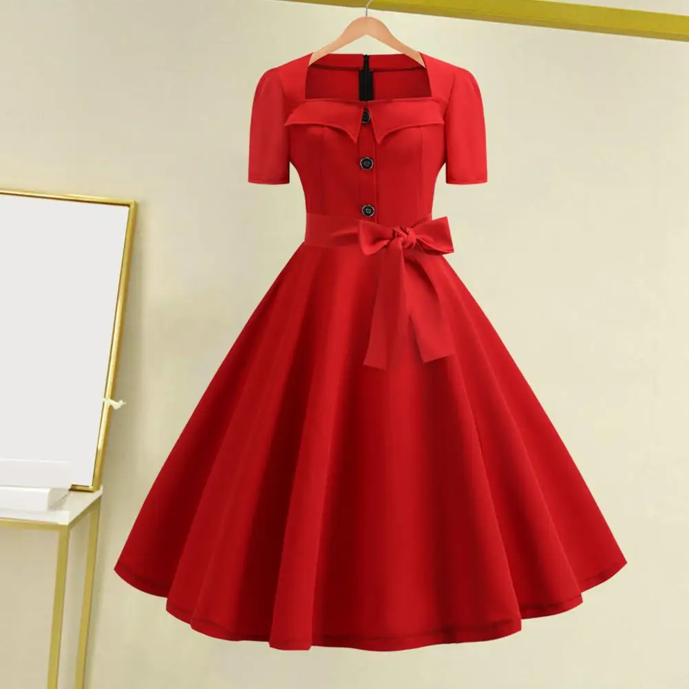 Umbrella Hem Dress Retro 1950s A-line Midi Dress with Square Neck Big Hem Button Decor Dot Print Color Matching for Women's
Umbrella Hem Dress Retro 1950s A-line Midi Dress with Square Neck Big Hem Button Decor Dot Print Color Matching for Women's