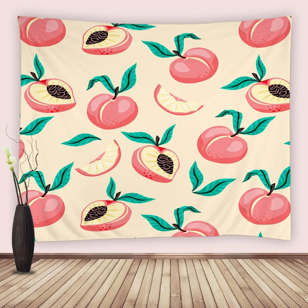 

Peach Wall Blanket Tapestries Watercolor Pink Fruits Tapestry Wall Hanging Fabric Bedroom Living Room Soft Polyester Picnic Mat