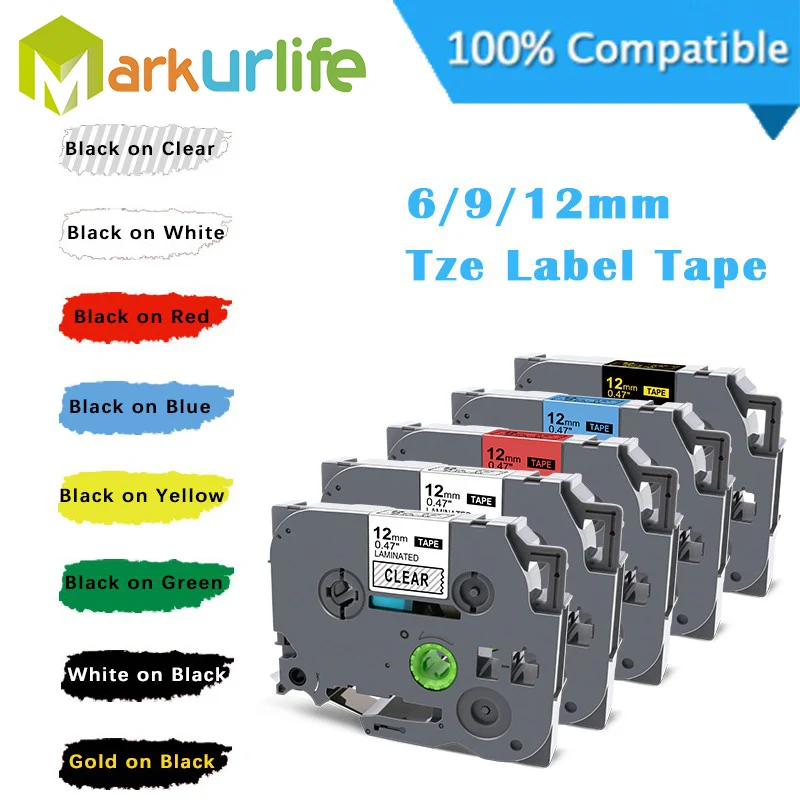 

6mm 9mm 18mm TZE-231 Label Tape Compatible For Brother Labeling Ribbon 12mm tze 231 For PT-H110 PTD-210 Labeling Machine Printer