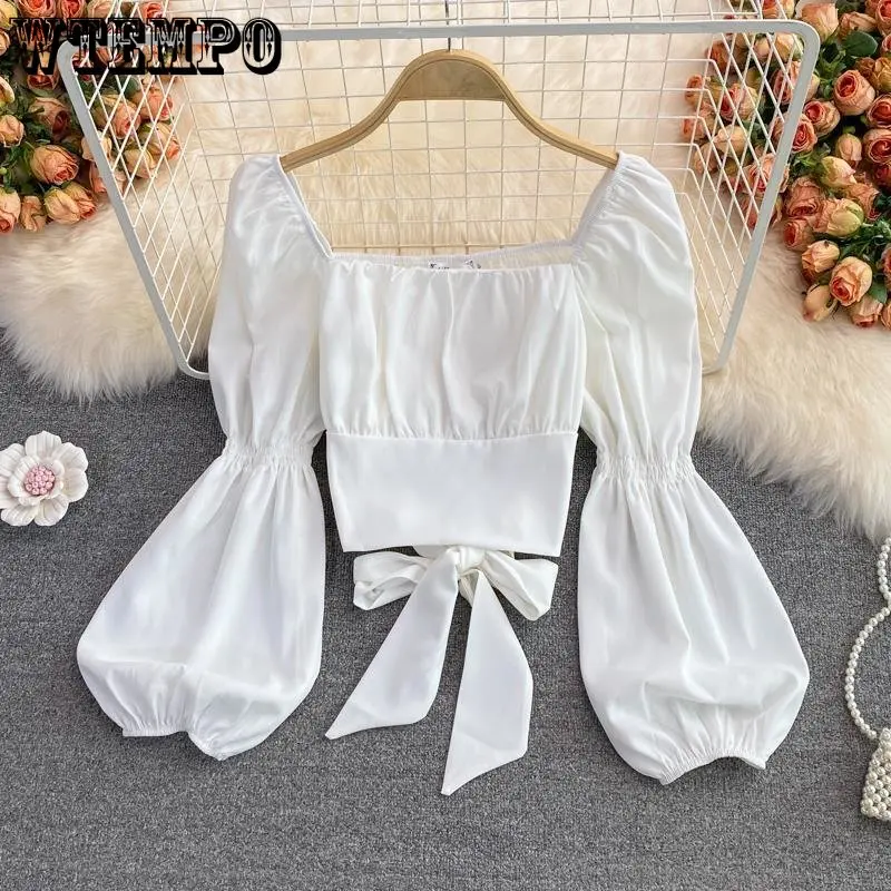 Square Neck Chiffon Shirt Backless Bow Tie Square Neck Lantern Sleeve Women Blouse Hotsweet Crop Top Office Lady Korean Fashion
Square Neck Chiffon Shirt Backless Bow Tie Square Neck Lantern Sleeve Women Blouse Hotsweet Crop Top Office Lady Korean Fashion