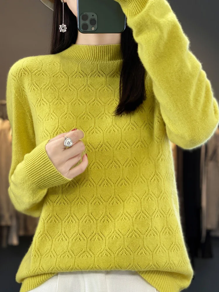 Wool New Arrivals Hollow Out Women's Sweater Long Sleeve Half High Collar Pullovers High Elasticity Slim Fitting Knitted Jumpers
Wool New Arrivals Hollow Out Women's Sweater Long Sleeve Half High Collar Pullovers High Elasticity Slim Fitting Knitted Jumpers
