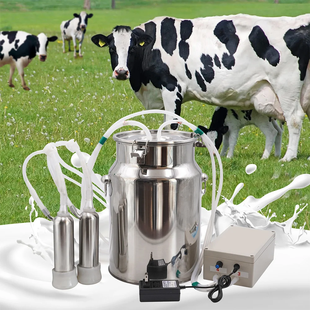 

New 10L Electric Cow Goat Milking Machine 220V Cattle Pulsating Milking Machine Stainless Steel Milker Bucket Vacuum Pump