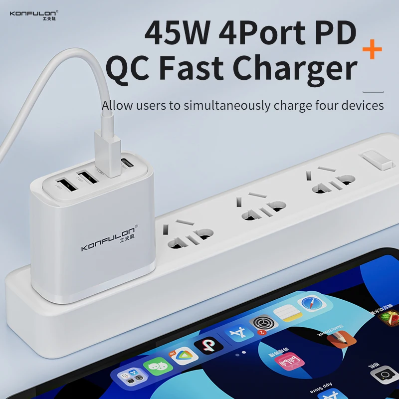 45W Multi-port Charger QC 3.0(EU/ US) PD 25W Type-c Output Travel Charger Adapter for Iphone Samsung Xiaomi, Huawei Ect
45W Multi-port Charger QC 3.0(EU/ US) PD 25W Type-c Output Travel Charger Adapter for Iphone Samsung Xiaomi, Huawei Ect