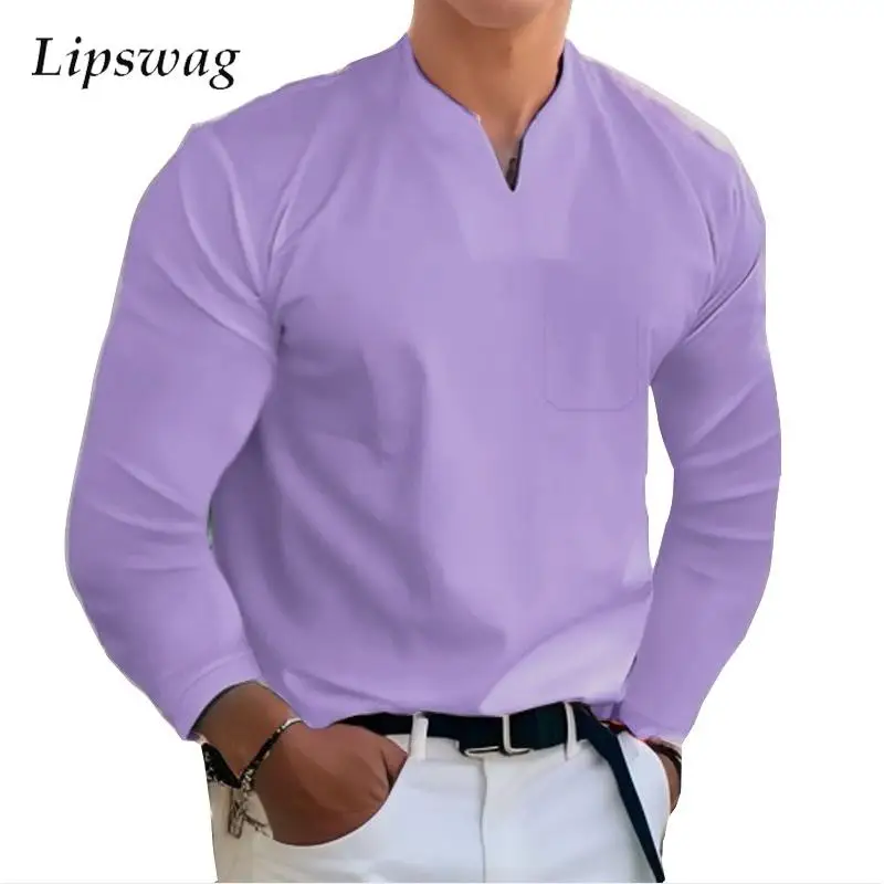 Casual Patch Pockets Solid Color Shirts For Mens Autumn Long Sleeve V Neck Stand Collar Pullover Tops Men Vintage Streetwear Top
Casual Patch Pockets Solid Color Shirts For Mens Autumn Long Sleeve V Neck Stand Collar Pullover Tops Men Vintage Streetwear Top