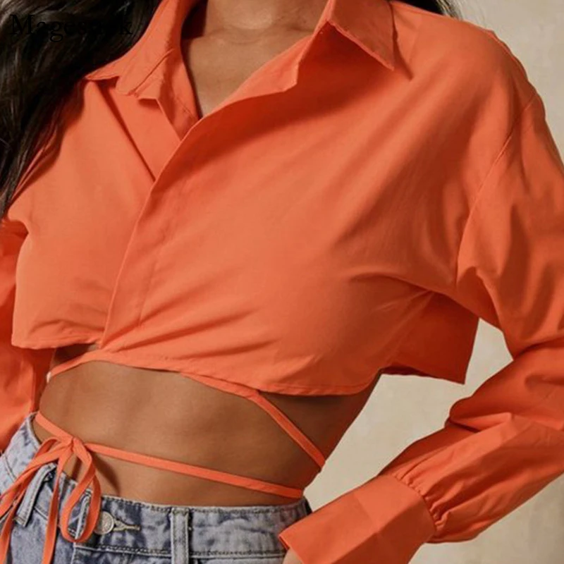 Chic Streetwear Sexy Cropped Tops Women Turn-Down Collar Long Sleeve Casual Blouses Lace Up Tie Bandage White Shirts Women 22421
Chic Streetwear Sexy Cropped Tops Women Turn-Down Collar Long Sleeve Casual Blouses Lace Up Tie Bandage White Shirts Women 22421