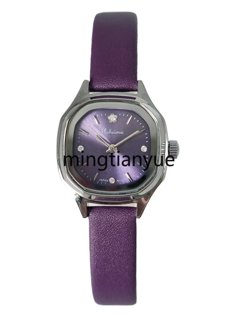 

Light Luxury Copper Cowhide Imported Movement Purple Dial Retro Artistic Female Student Waterproof Quartz Watch