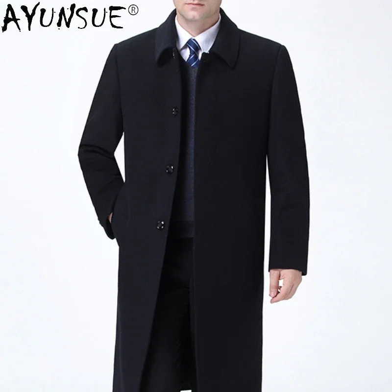 

AYUNSUE Winter Cashmere Coat Men's Clothes Men Over-the-knee Long Wool Windbreaker High-end Thick Top Trench Coat Abrigo Hombre