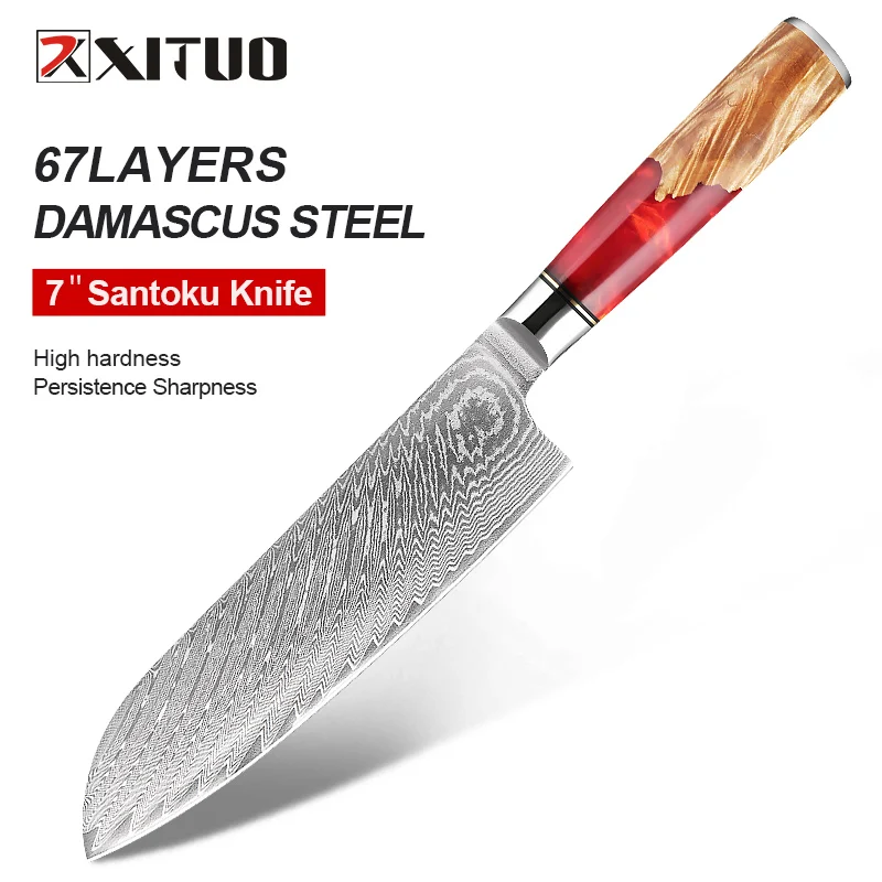 XITUO Damascus Knife Santoku Kitchen Knife 7-inch Damascus Steel Vg-10 Sharp Pro Santoku Knife Resin Handle Kitchen Chef Knife
XITUO Damascus Knife Santoku Kitchen Knife 7-inch Damascus Steel Vg-10 Sharp Pro Santoku Knife Resin Handle Kitchen Chef Knife
