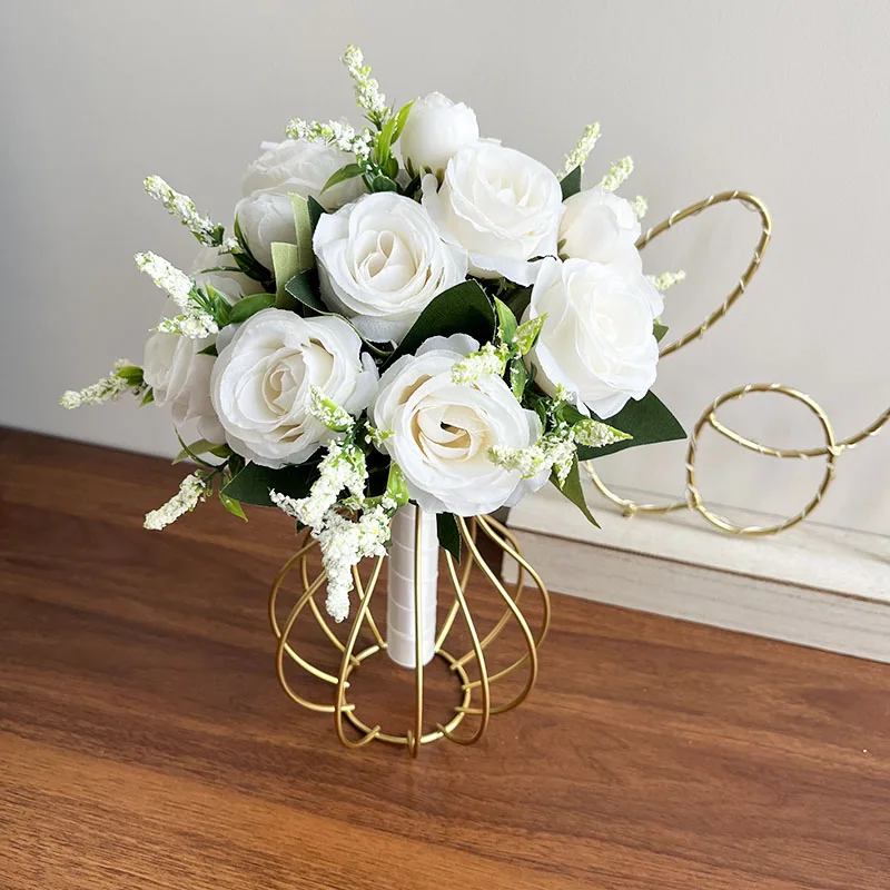 

Bridesmaids Flower Girl Bouquet Bride Wedding Accessories White Silk Roses Artificial Flowers Marriage Party Table Decoration