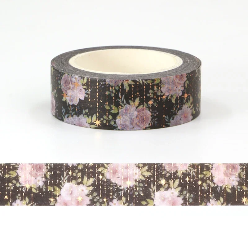 

NEW 1PCS 15mm*10M Valentine Gold Foil Stars Decorative Pink Flowers Washi Tapes Scrapbooking adhesivos stationery tape stickers