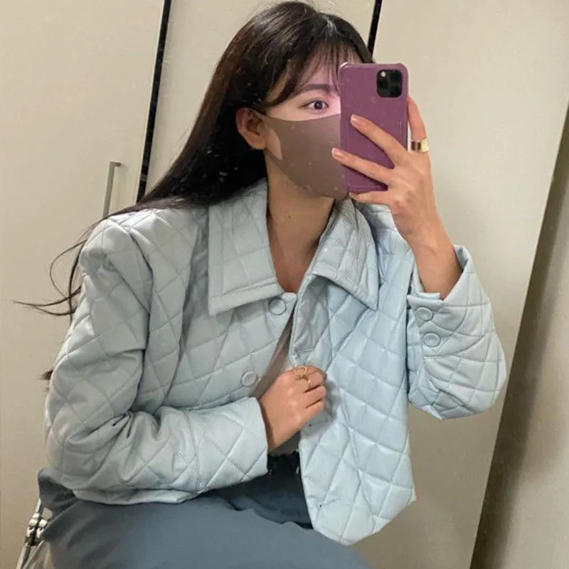 Pure Color Jacket Women French Retro Temperament Lapel Diamond Lattice Design Loose Long Sleeved Warm Cotton Short Coat Clothing
Pure Color Jacket Women French Retro Temperament Lapel Diamond Lattice Design Loose Long Sleeved Warm Cotton Short Coat Clothing